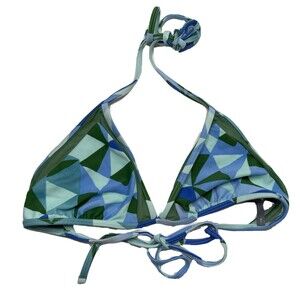 Womens Aerie Triangle Tie Bikini Top Green Blue Mesh Size Medium Swimwear